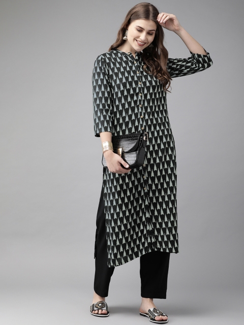 

Anouk Women Black & Grey Printed Straight Kurta