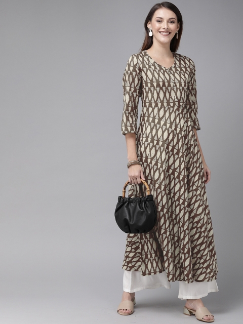 

Anouk Women Brown & Off-White Printed A-Line Kurta