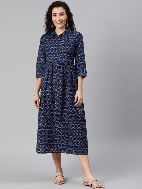 

Anouk Women Navy Blue & Mustard Printed A-Line Kurta