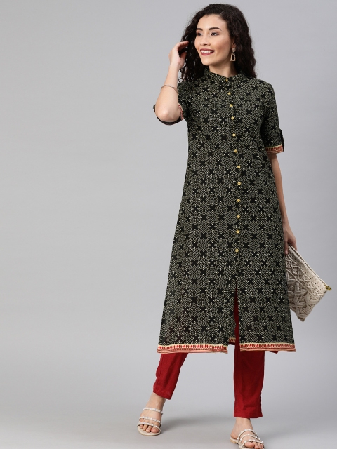 

Anouk Women Black & Yellow Printed Fusion Straight Kurta