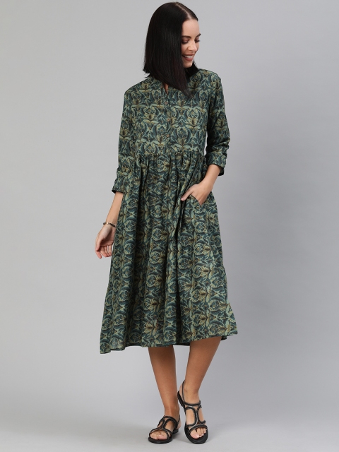 

Anouk Women Green Printed Fit and Flare Dress