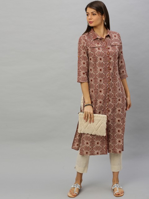 

Anouk Women Maroon & Off-White Printed Straight Kurta