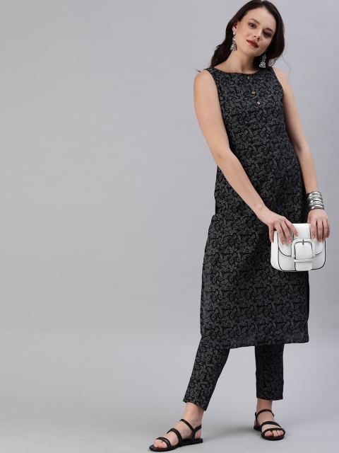 

Anouk Women Black & White Printed Straight Kurta