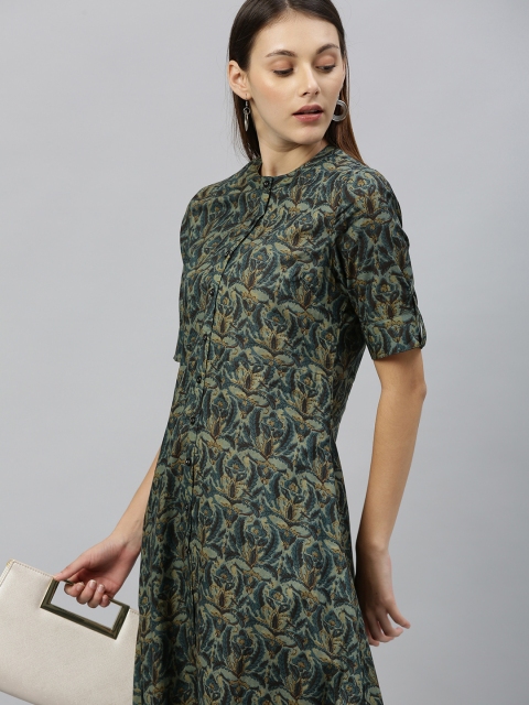 

Anouk Women Grey & Navy Blue Printed A-Line Fusion Kurta