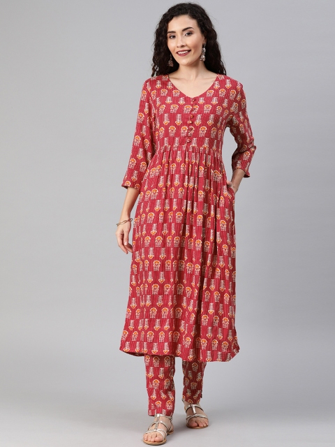 

Anouk Women Red & White Printed Kurta with Trousers