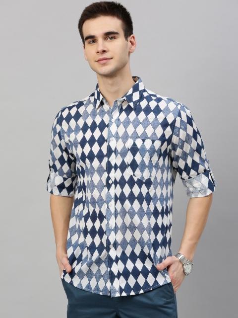 

Anouk Men White & Navy Blue Regular Fit Printed Casual Shirt