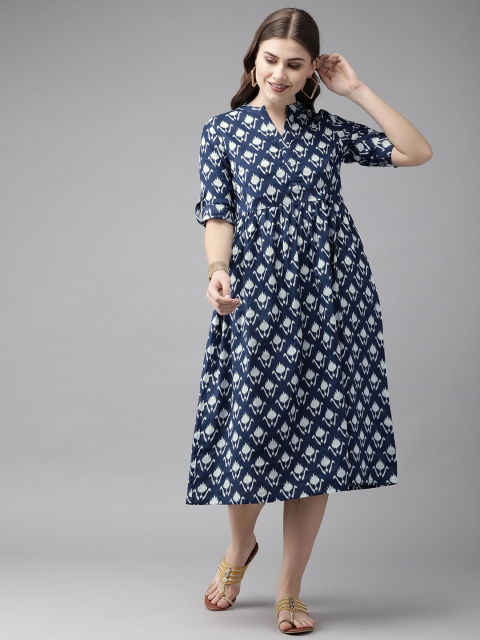 

Anouk Women Blue Printed A-Line Fusion Kurta