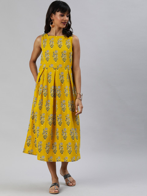 

Anouk Women Mustard Yellow & Black Printed A-Line Kurta