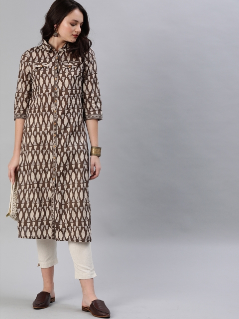 

Anouk Women Brown & Beige Printed Straight Kurta