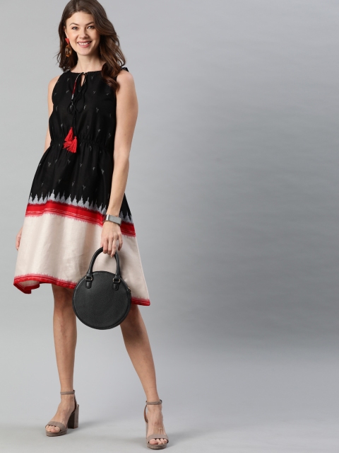 

Anouk Women Black & Off White Colourblocked Fit and Flare Dress
