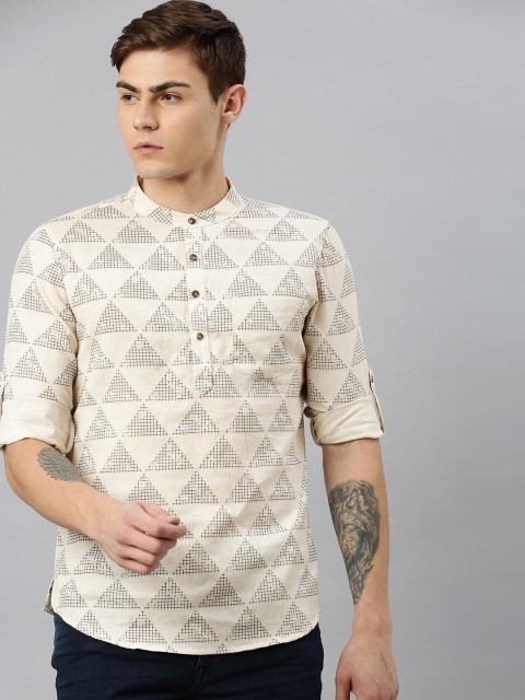 

Anouk Men Off-White & Brown Printed Straight Kurta