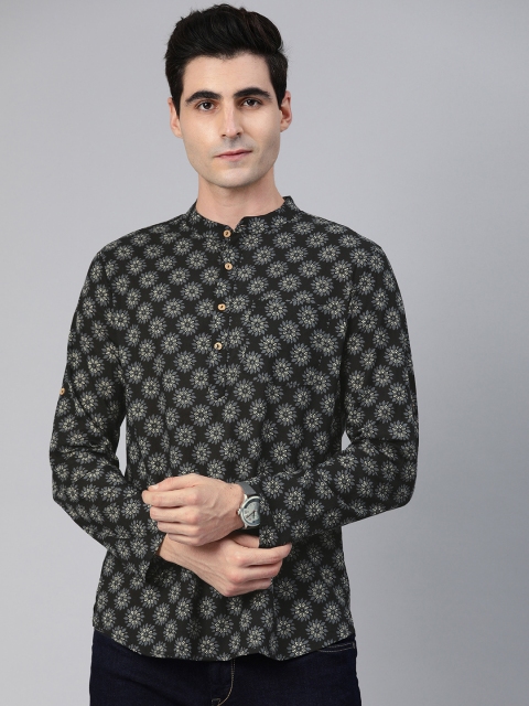 

Anouk Men Black & Grey Printed Straight Short Kurta