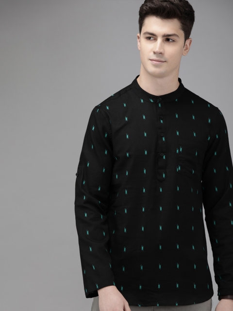 

Anouk Men Black & Green Printed Straight Kurta