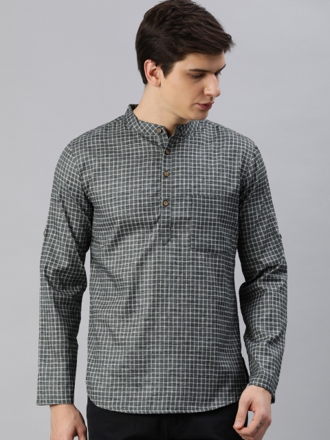 

Anouk Men Grey & Off-White Checked Straight Kurta