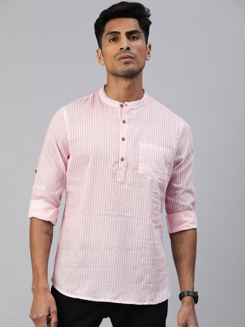 

Anouk Men Pink & White Striped Straight Kurta