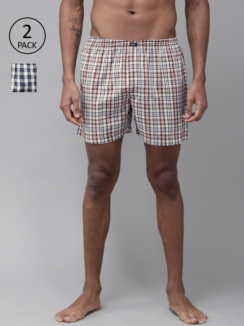 

Roadster Men Pack of 2 Navy Blue & White Checked Pure Cotton Boxers RDST-BOX-2PP-008A