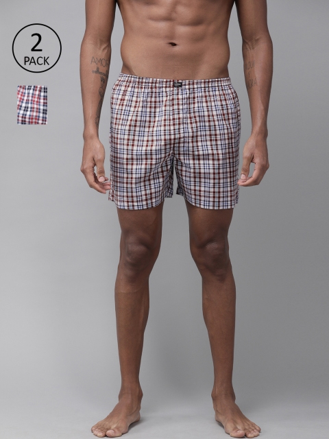 

Roadster Men Pack of 2 Navy Blue & White Checked Pure Cotton Boxers RDST-BOX-2PP-007A