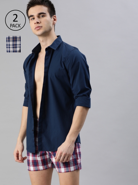 

Mast & Harbour Men Pack of 2 Checked Boxers MNH-BOX-2PP-006A, Navy blue