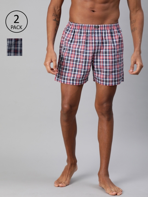

Roadster Men Pack Of 2 Checked Pure Cotton Boxers RDST-BOX-2PP-011A, Navy blue