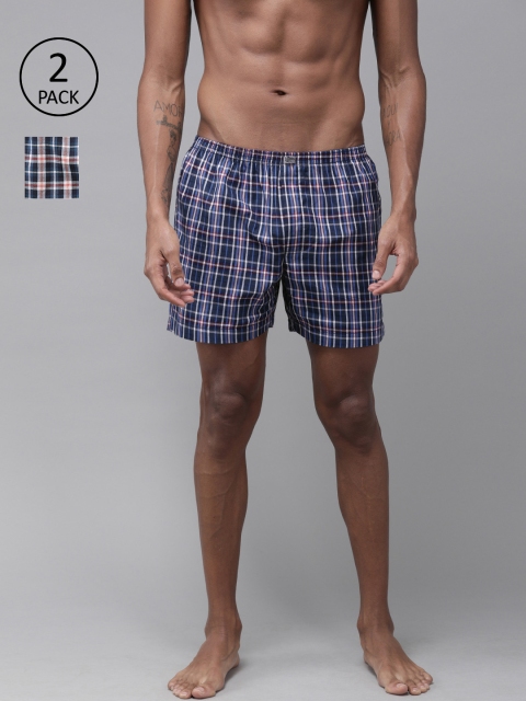 

Roadster Men Pack of 2 Navy Blue & White Checked Boxers RDST-BOX-2PP-005A