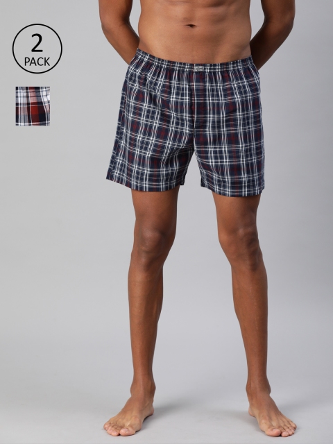 

Roadster Men Pack Of 2 Checked Pure Cotton Boxers RDST-BOX-2PP-013A, Navy blue
