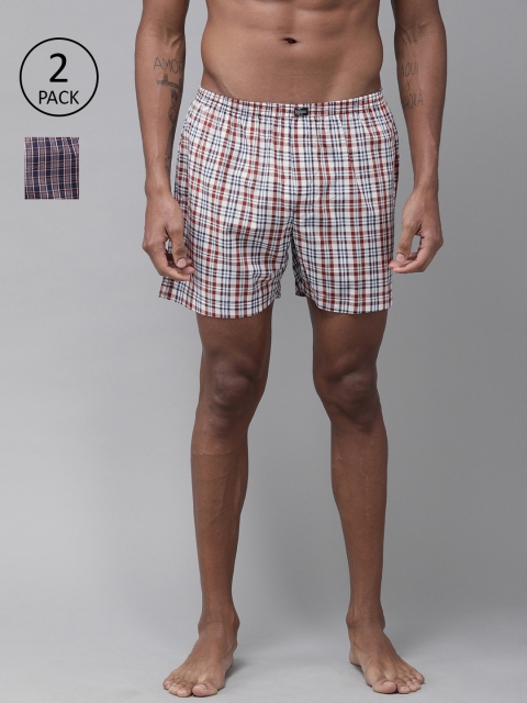 

Roadster Men Pack of 2 Navy Blue & White Checked Pure Cotton Boxers RDST-BOX-2PP-009A