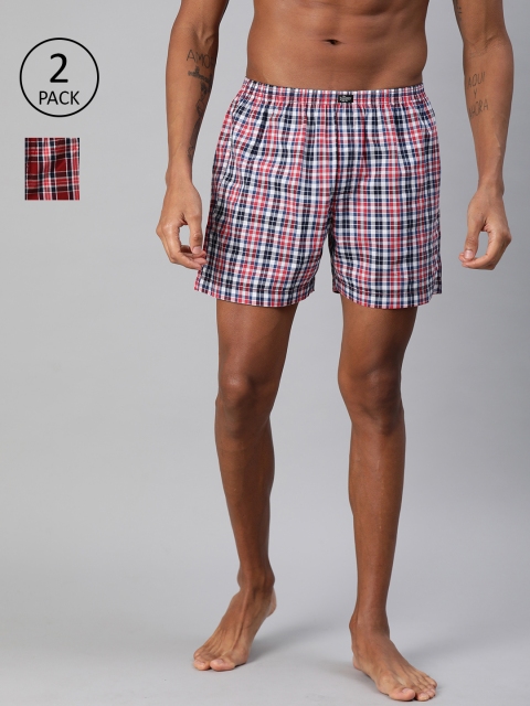 

Roadster Men Pack Of 2 Checked Pure Cotton Boxers RDST-BOX-2PP-012A, Red