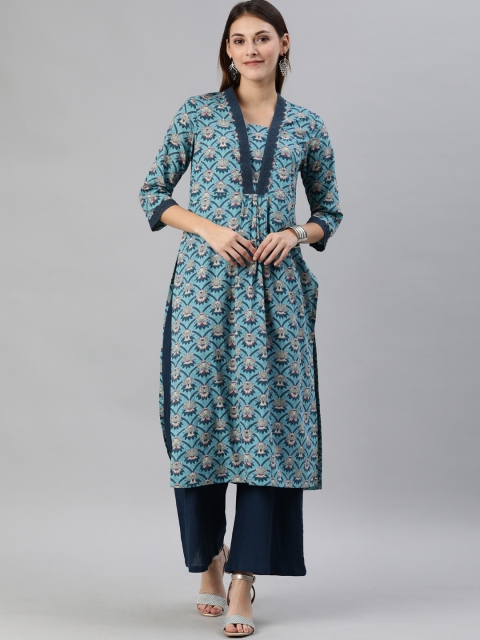 

Anouk Women Teal & Grey Printed Straight Kurta