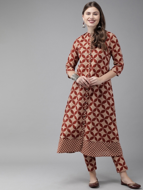 

Anouk Women Maroon & Beige Printed Kurta with Trousers