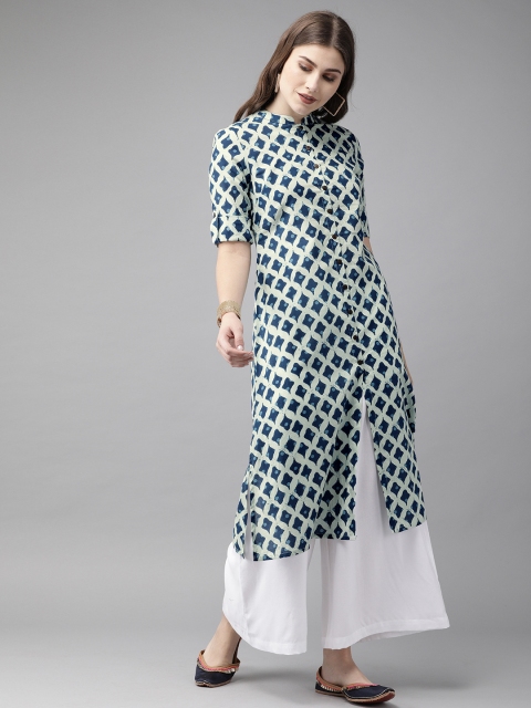 

Anouk Women Blue Printed Straight Kurta