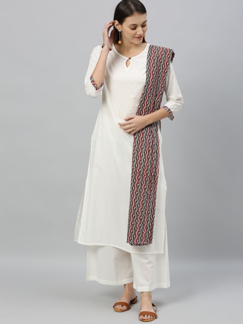 

Anouk Women White Solid Kurta with Palazzos & Dupatta