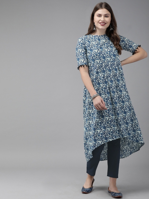 

Anouk Women Navy Blue & Off-White Printed Kurta with Trousers