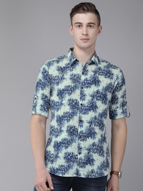 

Anouk Men Off-White & Navy Blue Regular Fit Printed Casual Shirt