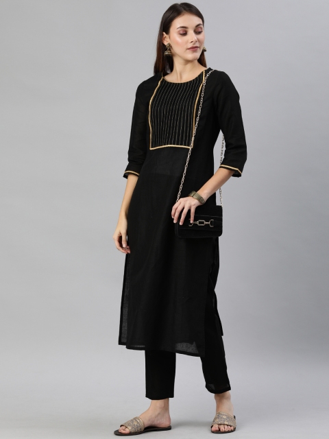 

Anouk Women Black Yoke Design Kurta with Trousers