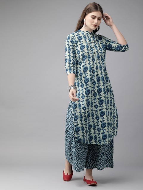 

Anouk Women Blue & Cream-Coloured Printed Kurta with Palazzos
