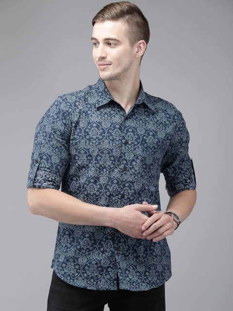 

Anouk Men Navy Blue Regular Fit Printed Casual Shirt