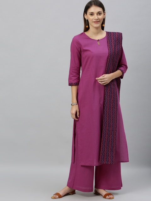 

Anouk Women Purple Solid Kurta with Palazzos & Dupatta