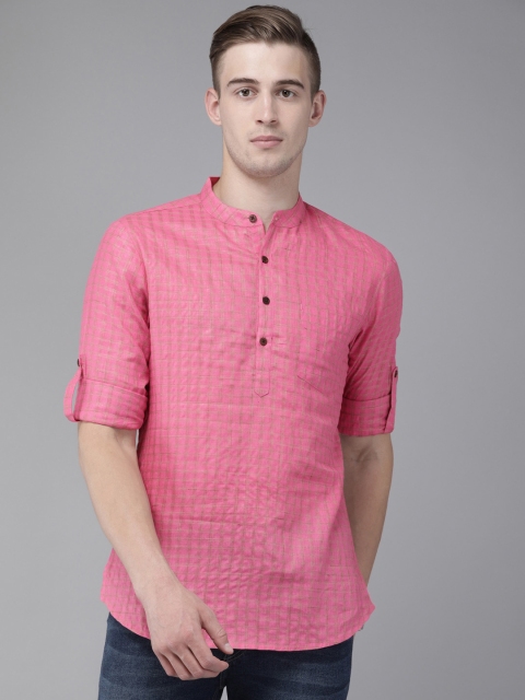 

Anouk Men Pink & Beige Checked Straight Kurta