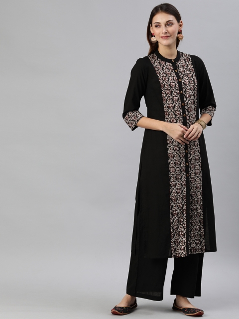 

Anouk Women Black Printed Kurti with Pyjamas