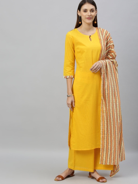 

Anouk Women Yellow Solid Kurta with Palazzos & Dupatta