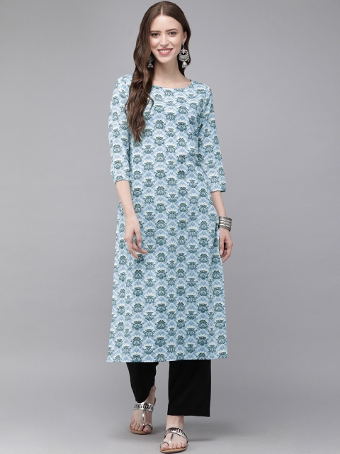 

Anouk Women Blue & White Printed Straight Kurta