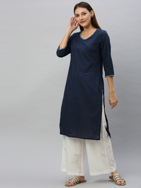 

Anouk Women Navy Blue Woven Design Straight Kurta