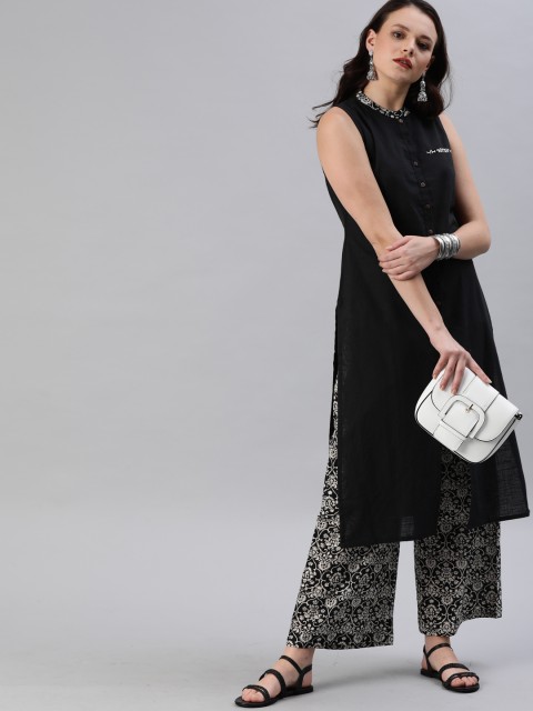 

Anouk Women Black & White Solid Kurta with Palazzos