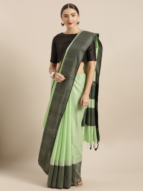 

VASTRANAND Green & Black Linen Blend Solid Saree