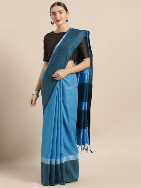 

VASTRANAND Blue & Black Linen Blend Solid Saree