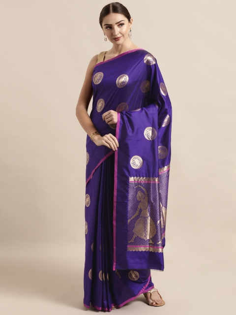 

VASTRANAND Purple Silk Blend Woven Design Banarasi Saree