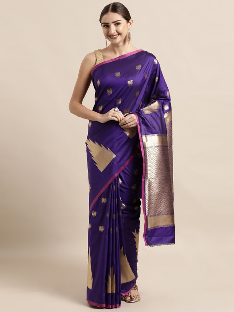 

VASTRANAND Purple Silk Blend Woven Design Banarasi Saree