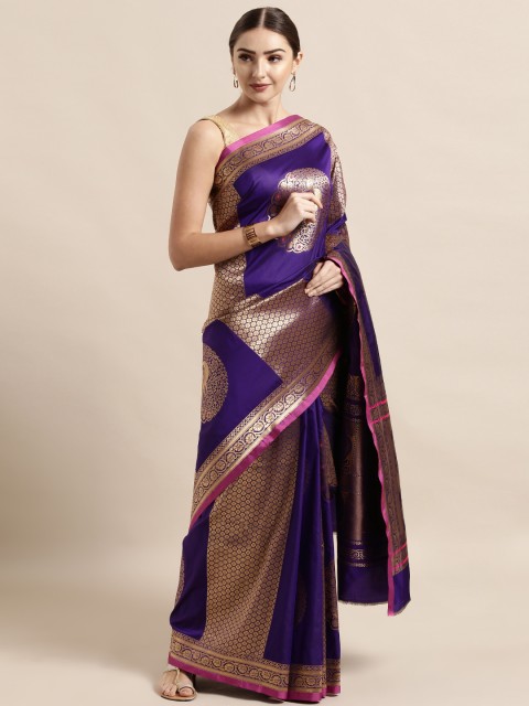 

VASTRANAND Purple & Gold-Coloured Silk Blend Woven Design Banarasi Saree