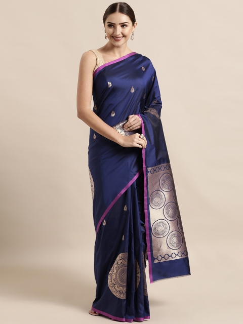 

VASTRANAND Navy Blue Silk Blend Woven Design Banarasi Saree