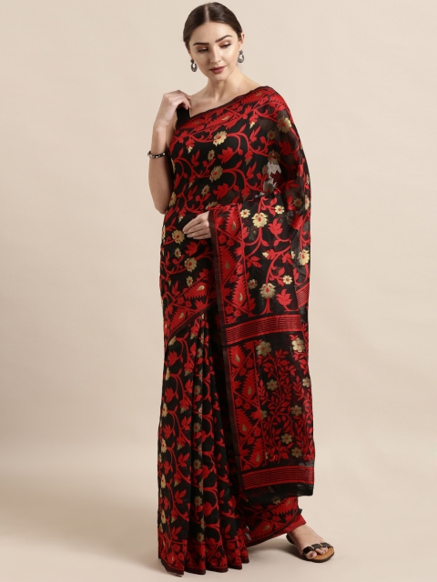 

VASTRANAND Black & Red Silk Cotton Woven Design Jamdani Saree